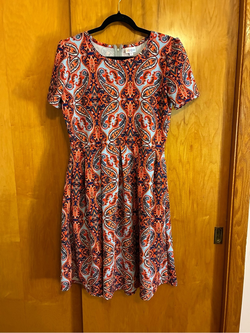 LuLaRoe Orange & Navy Paisley Short Sleeve Maxi Dress